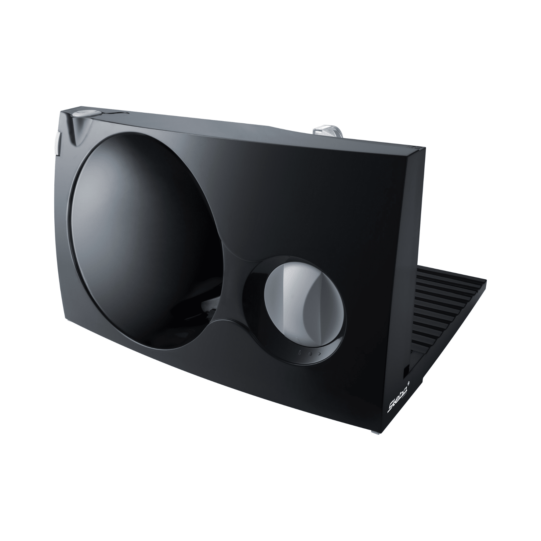 Allesschneider Steba AS 100 in Schwarz, mit runder Schnittfläche und herausziehbarem Schneideelement. Ideal für präzises Schneiden.