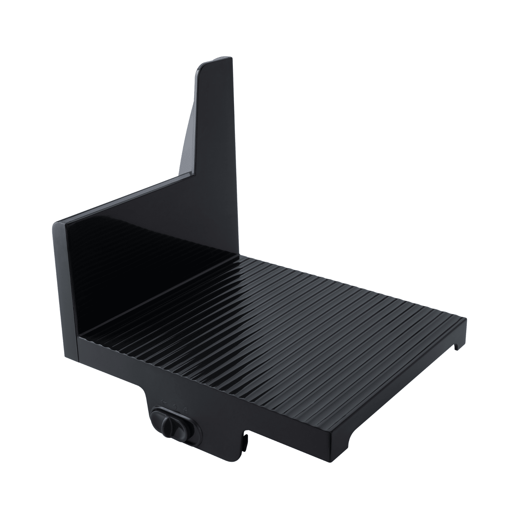 Schlitten für Allesschneider AS 200 von Steba, schwarz, mit geriffelter Schneidefläche und Sicherungsmechanismus.