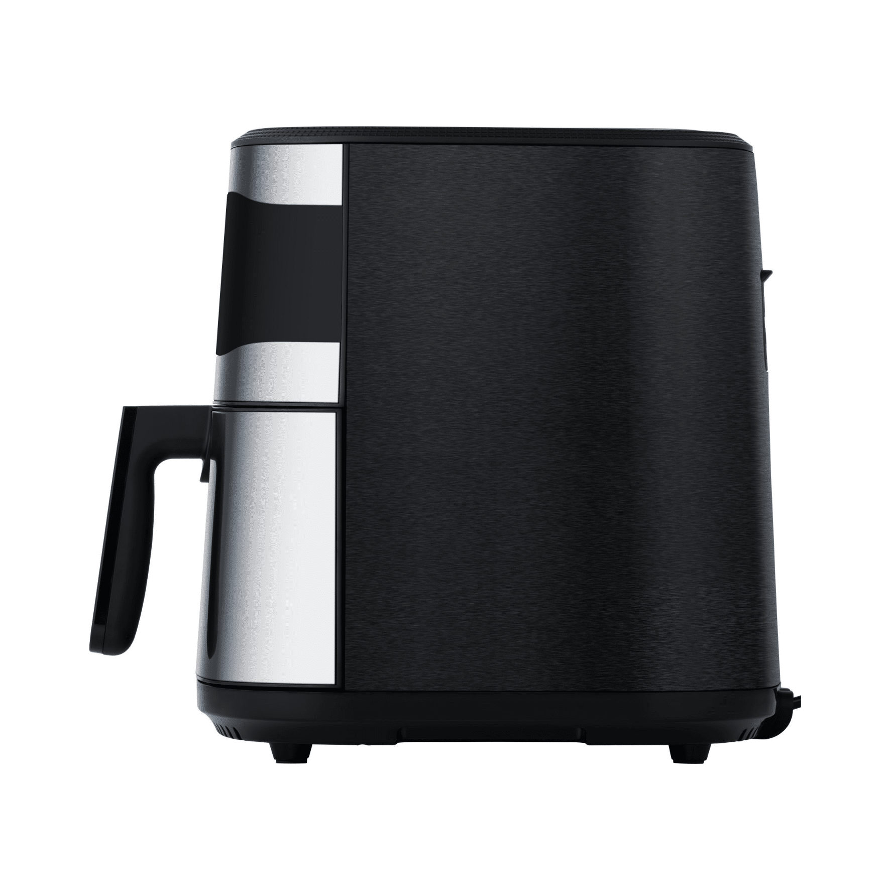 Heißluftfritteuse Steba HF 8000, seitliche Ansicht in Schwarz mit silbernem Griff und Bedienfeld.