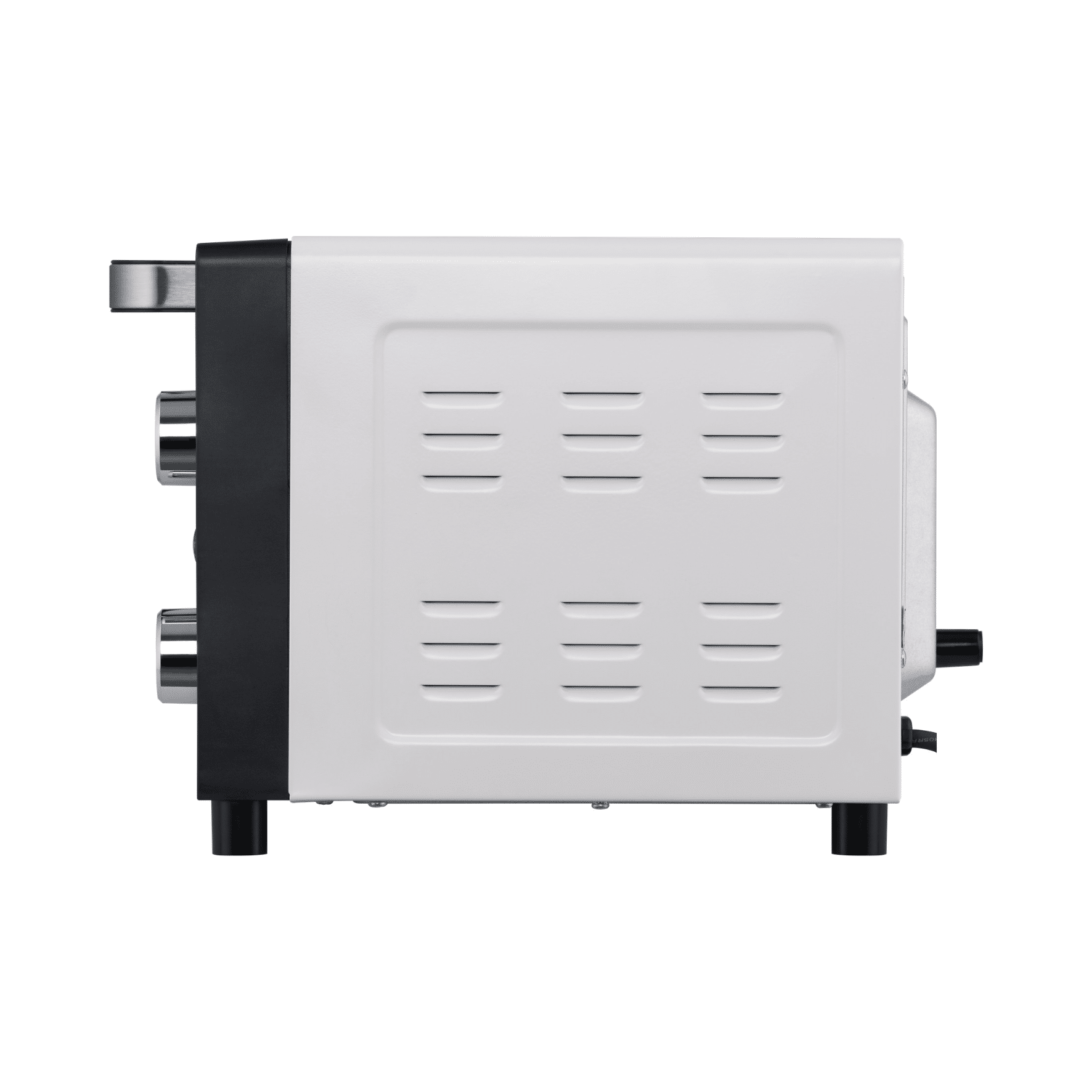 Seitenansicht des Steba KBA 9 Mini-Backofens mit mehreren Bedienelementen und Lüftungsschlitzen. Kompakt und funktional.