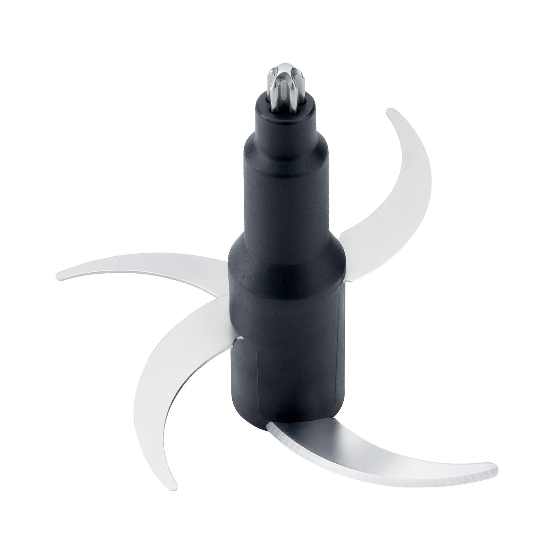 Zerkleinerermesser mit zwei scharfen Edelstahlklingen und schwarzem Kunststoffgehäuse für effizientes Zerkleinern.