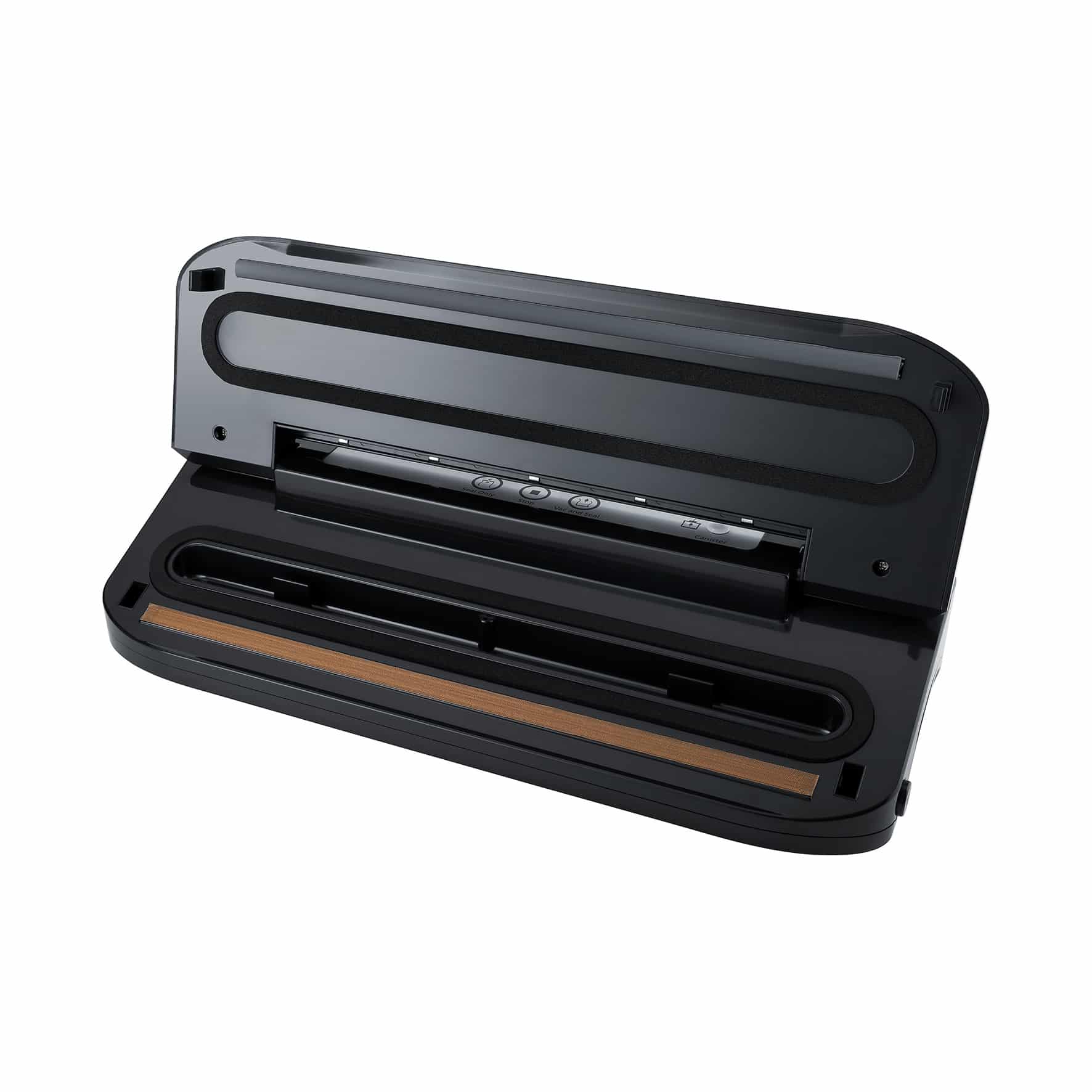 Steba Vakuumierer, offen, mit Bedienfeld und Vakuumkammer für effektives Einlagern von Lebensmitteln.