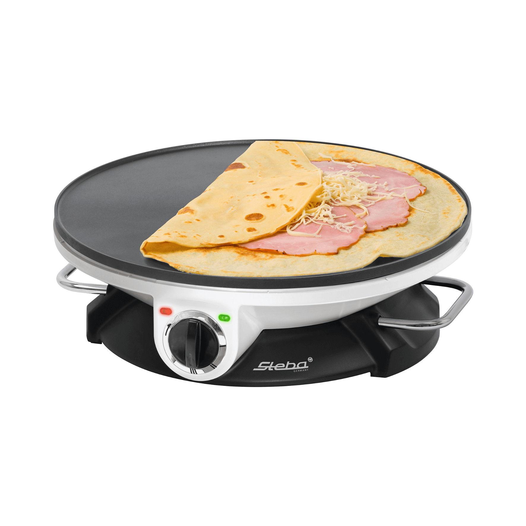 Crepes-Maker von Steba mit antihaftbeschichteter Fläche, ideal zum Zubereiten von Crepes und Pfannkuchen. Temperaturregler vorhanden.
