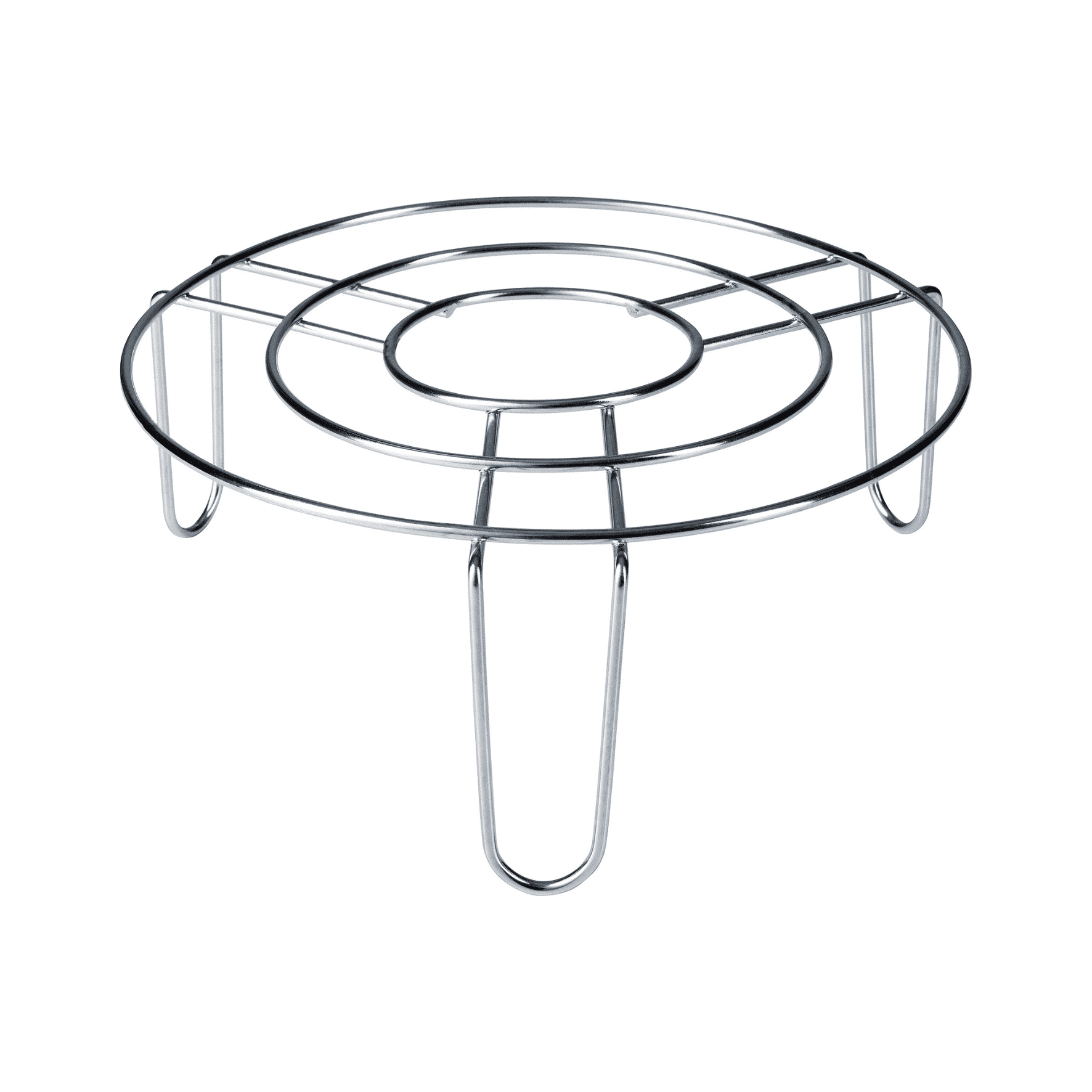 Edelstahl Abstandshalter für Multikocher, rund mit stabilen Füßen, zur optimalen Positionierung von Töpfen oder Behältern.