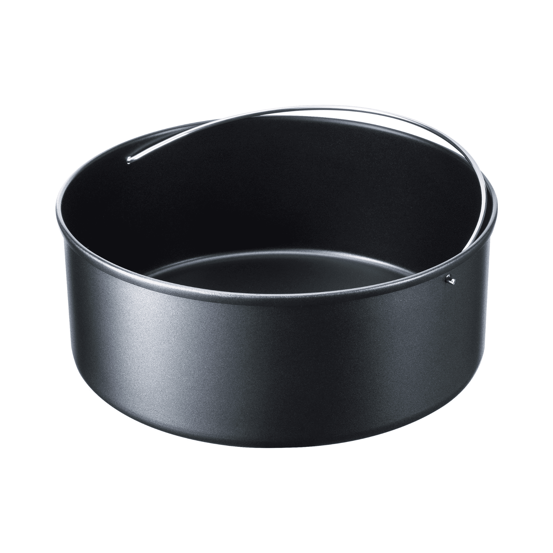 Backform für die Steba Heißluftfritteuse HF5000, rund, schwarz, mit herausnehmbarem Griff für einfaches Handling.