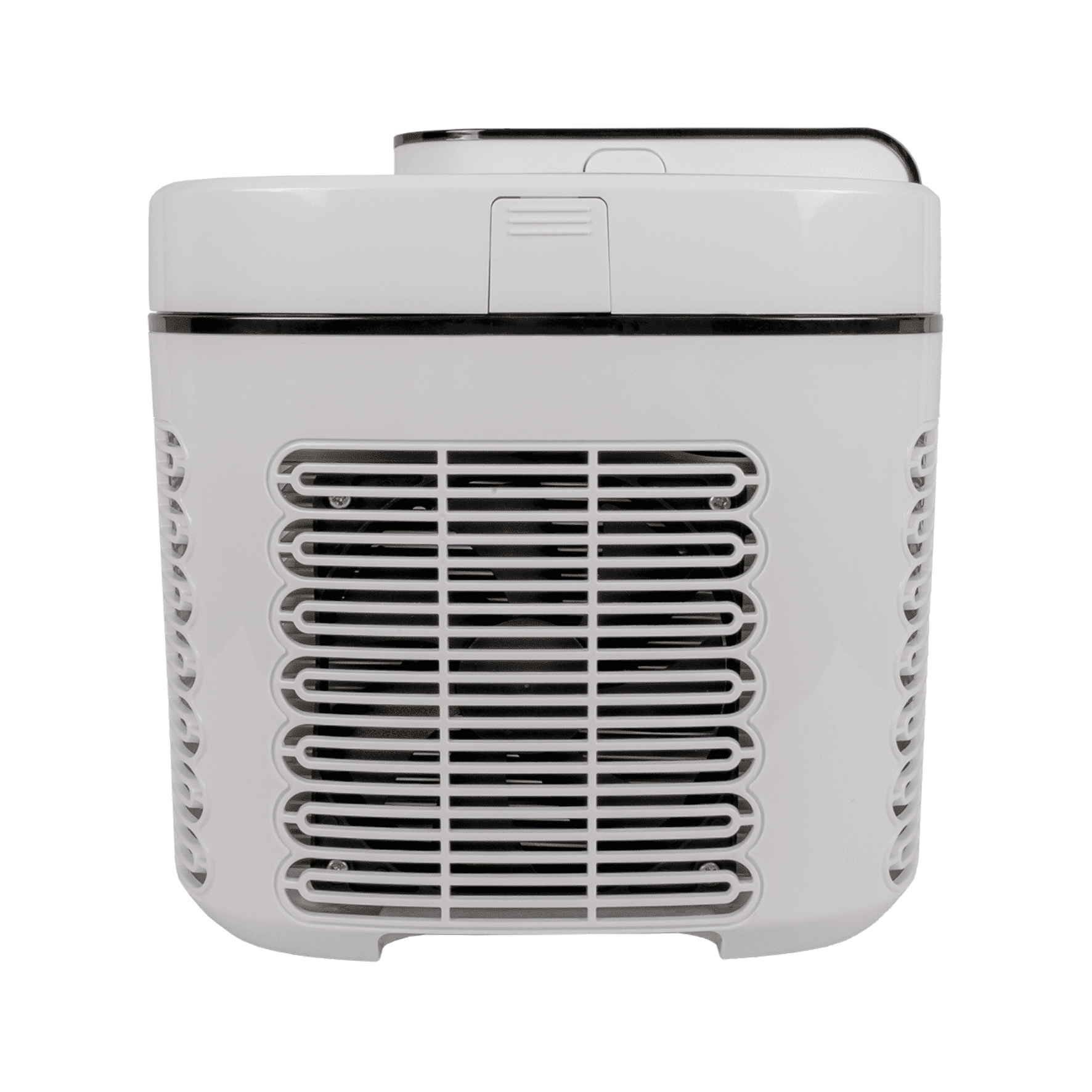 Eismaschine Steba IC110 in Weiß, seitliche Ansicht mit Lüftungsgitter und kompaktem Design. Ideal für die Zubereitung von Eis.