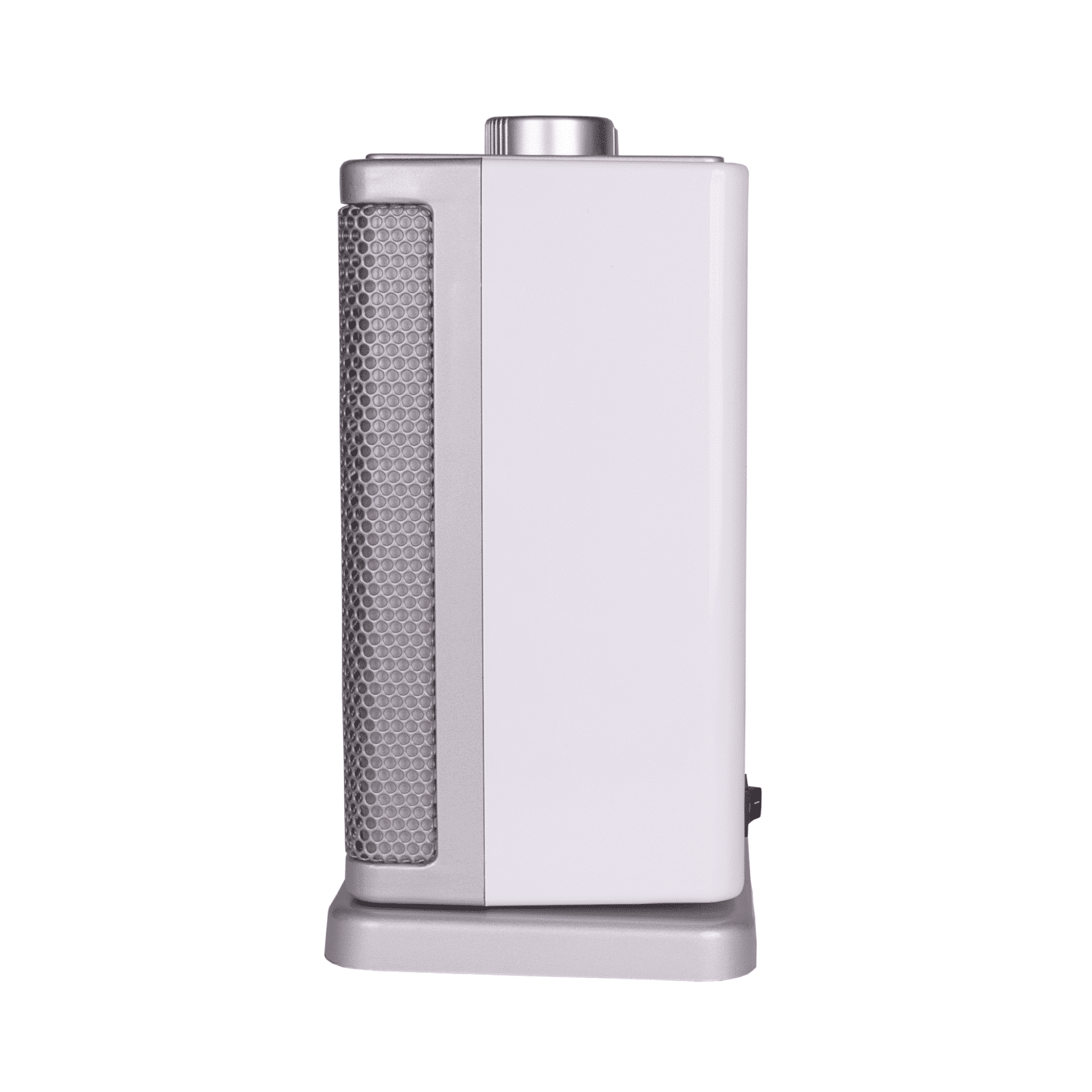 Keramikheizer von Steba, rechte Seitenansicht, kompaktes Design mit Luftauslassgitter und Drehknopf zur Temperatureinstellung.