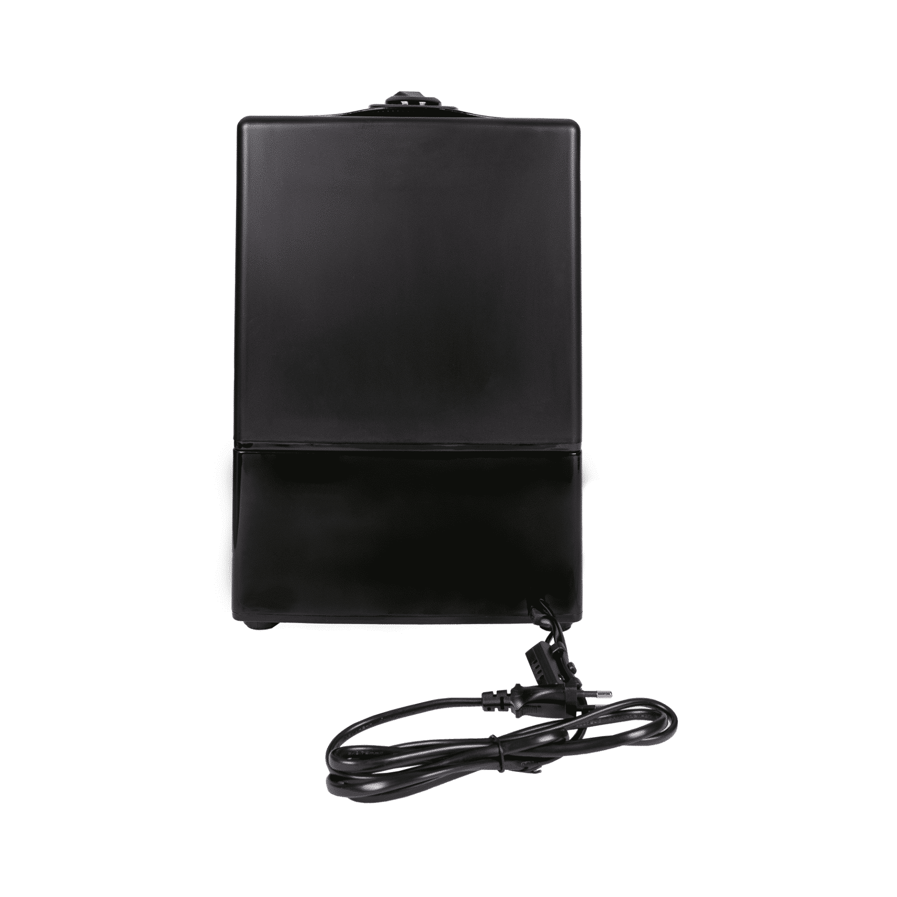 Schwarzer Luftbefeuchter von Steba mit Stromkabel, Ansicht von hinten, kompakte Bauweise für optimales Raumklima.