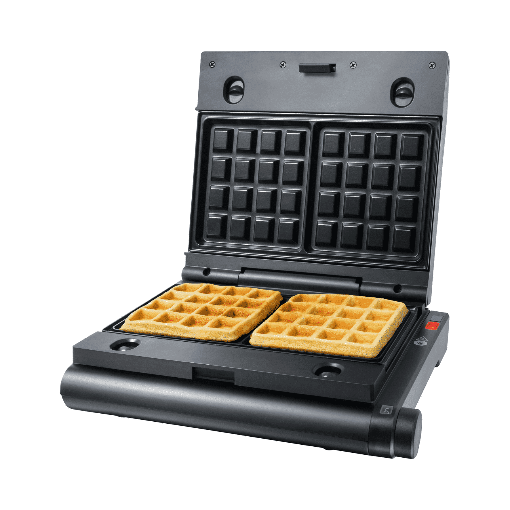 Steba SG55 Multi-Snack Maker mit zwei Waffelplatten, geöffnet, zeigt frisch gebackene Waffeln in quadratischer Form.