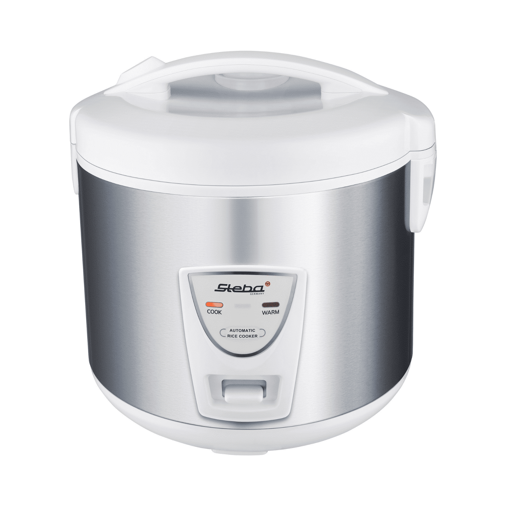 Steba RK2 Reiskocher mit Edelstahloberfläche und zwei Tasten für Kochen und Warmhalten. Automatische Funktion.
