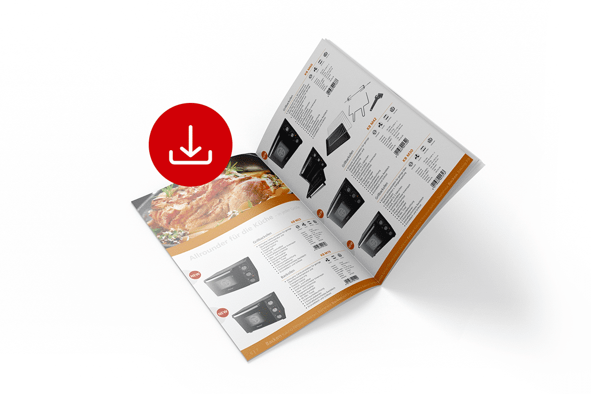 Offener Steba Katalog 2022 mit Küchenmaschinen und Elektrogeräten, übersichtlich mit Produktdetails und Bildern.