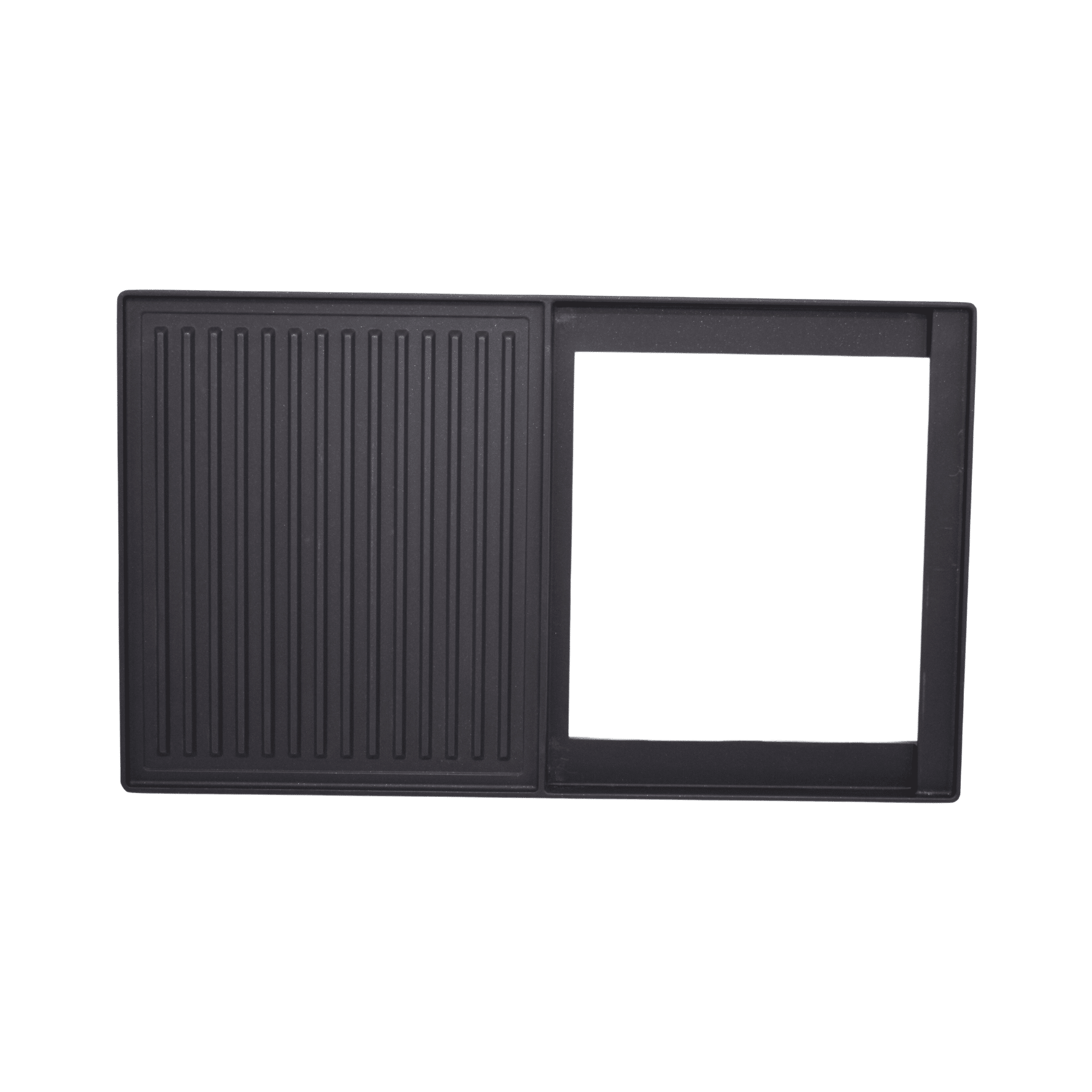 Grillplatte für Raclette mit einer gerippten und einer glatten Seite, aus robustem Material, ideal für vielseitige Grillanwendungen.