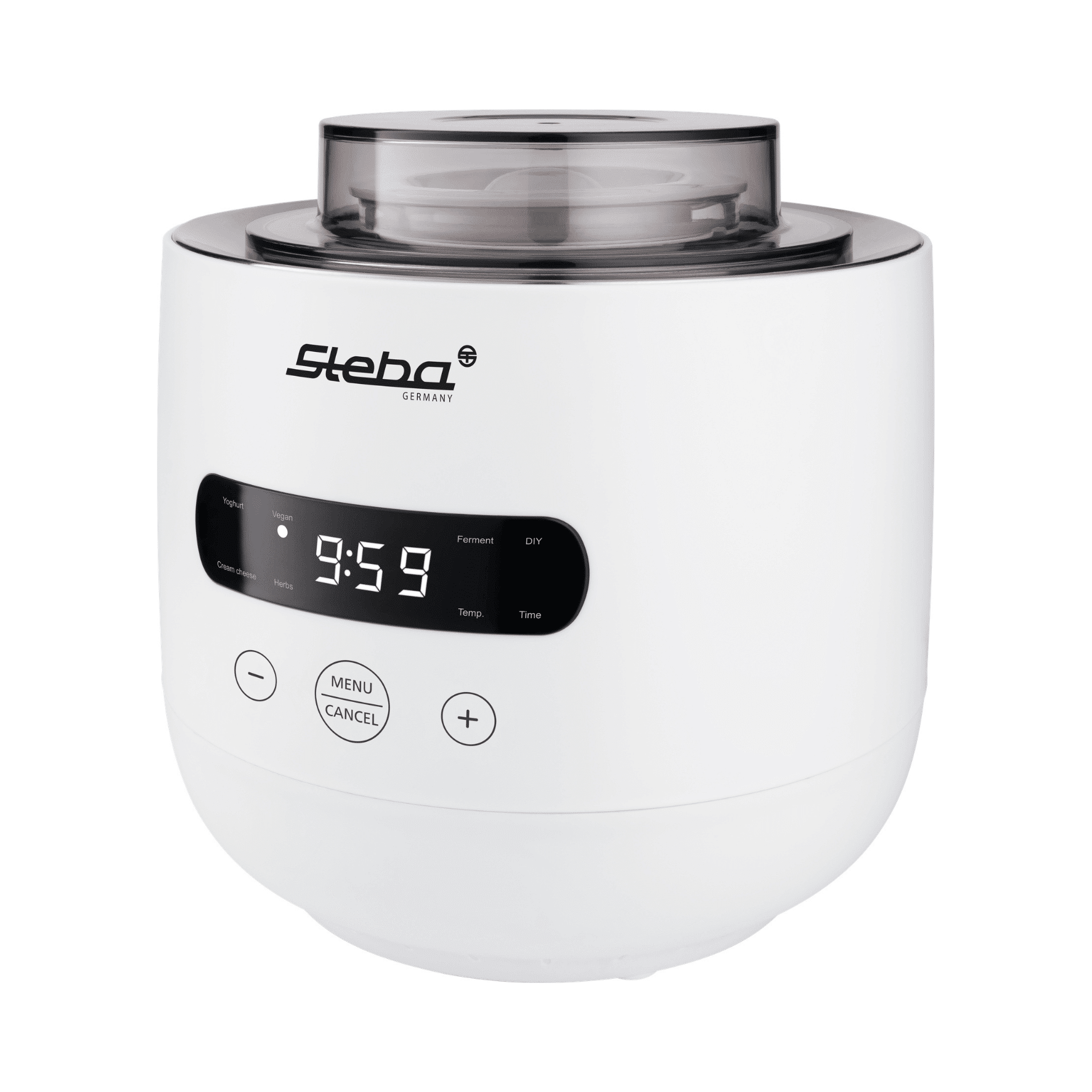 Steba Joghurt-Maker mit digitalem Display und Timer, ideal für die Zubereitung von Joghurt und Fermentierung.
