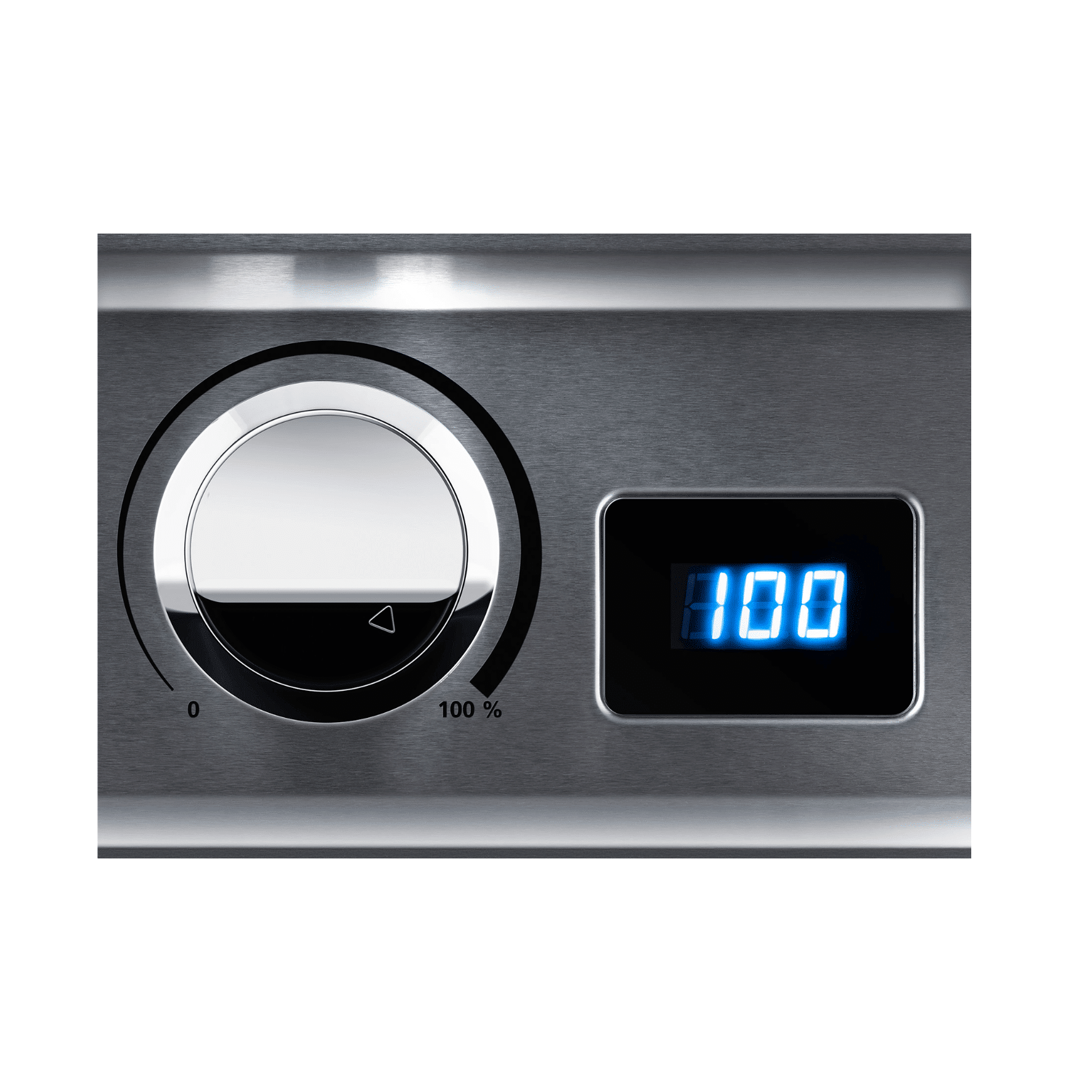 Bedienfeld des Steba VG7000 BBQ-Grills mit einem Drehregler für die Temperatur von 0 bis 100 % und einem digitalen Display.