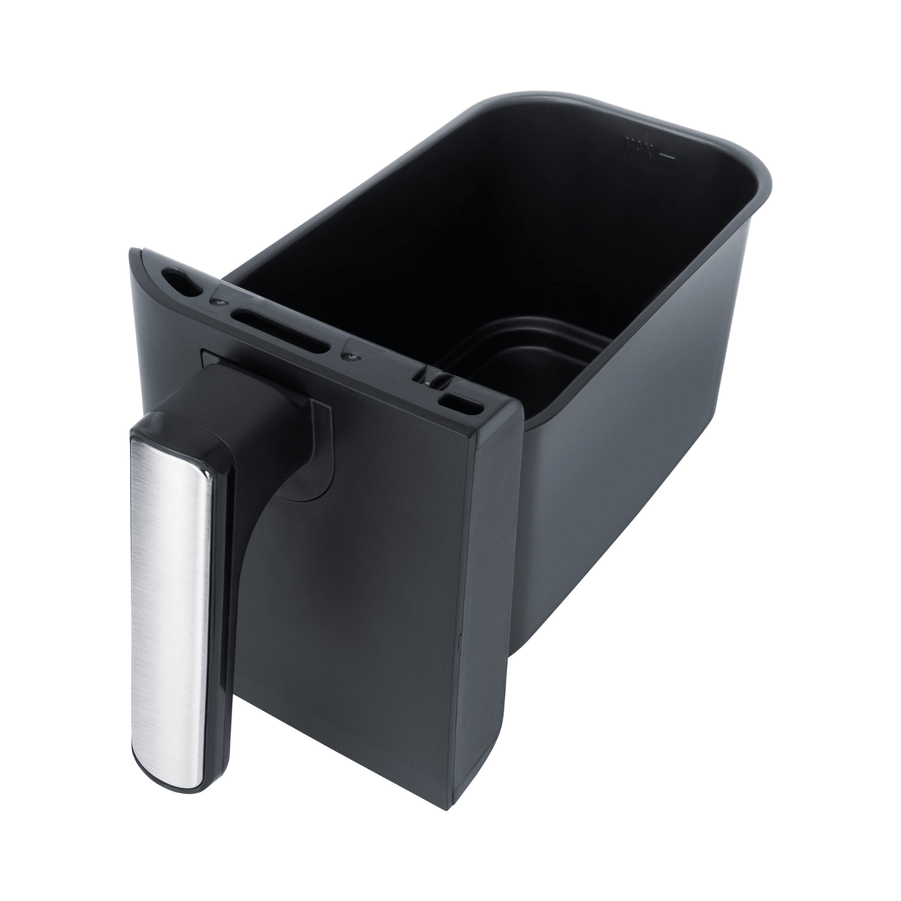 Kleinere Frittierkorb für die Steba Heißluftfritteuse HF9500 in Schwarz mit einem stabilen Griff aus Edelstahl.