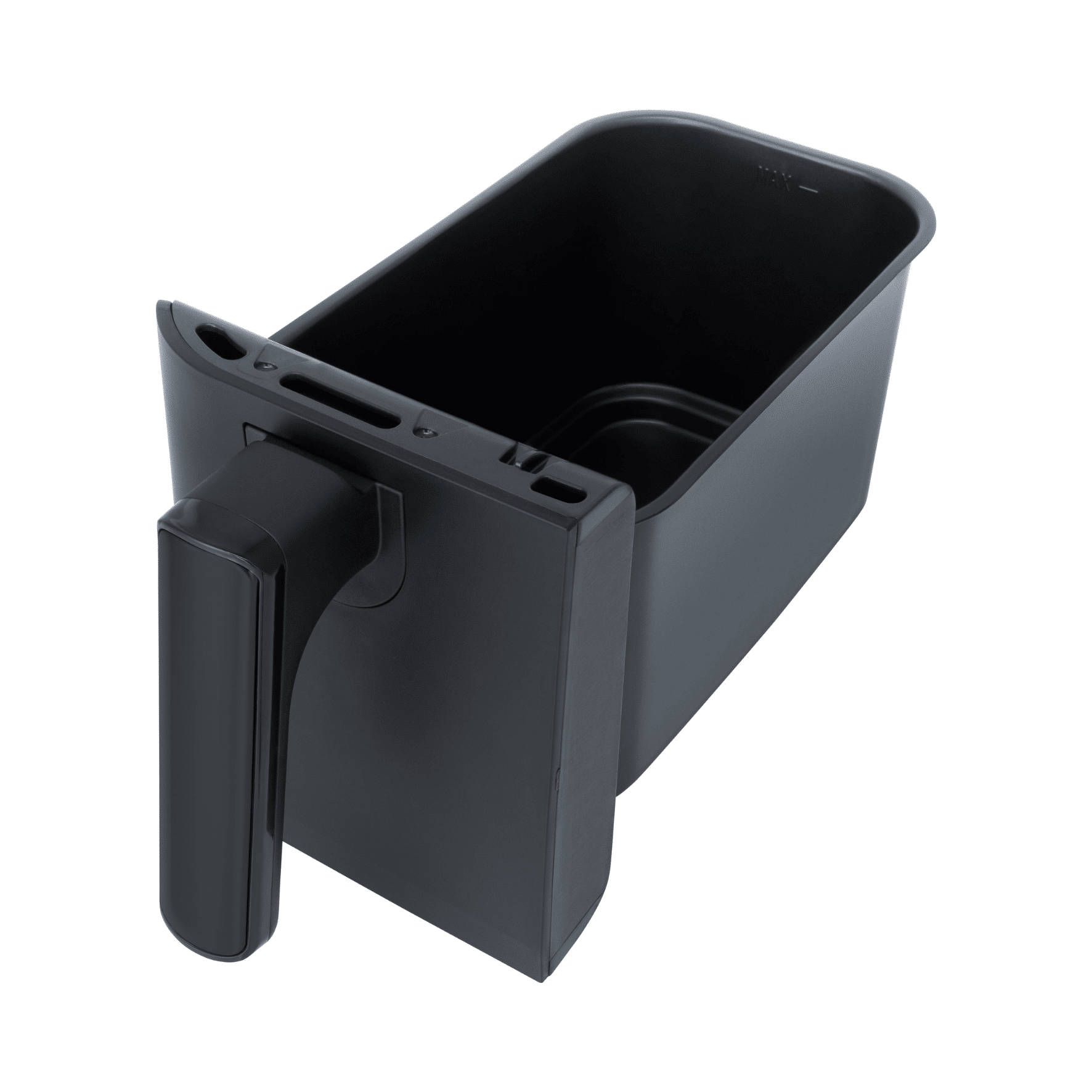 Kleinere Fritteuse von Steba, schwarzer Korb mit Griff, ideal für Heißluftfritteusen, robustes Material, leicht zu reinigen.