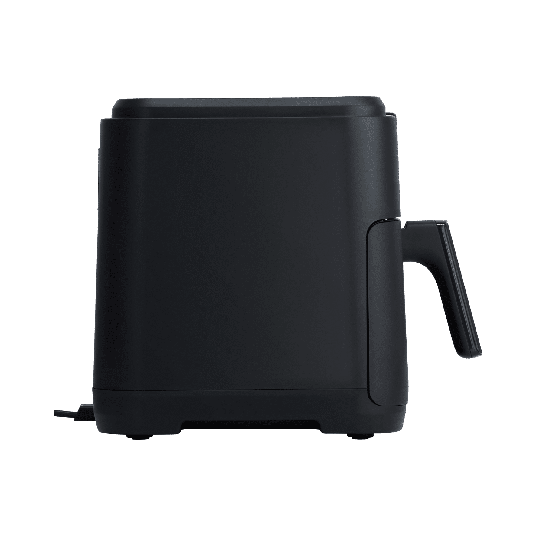 Heißluftfritteuse Steba HF9501 in Schwarz, seitliche Ansicht mit Griff und Stromkabel. Modernes, kompaktes Design.