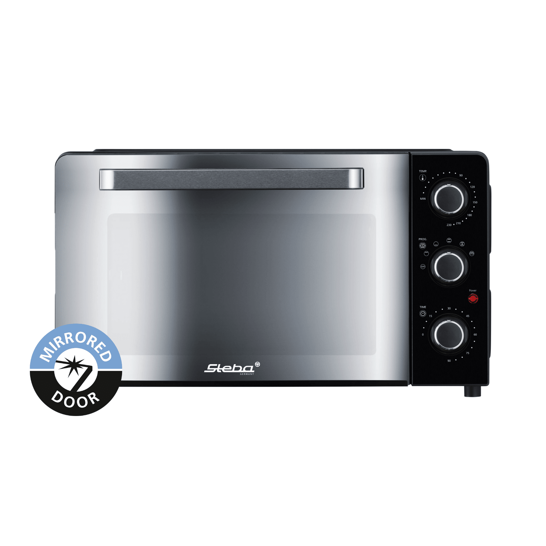 Steba Grillbackofen KB 224 mit verspiegelter Tür und Bedienelementen an der Seite für Temperatur, Zeit und Leistung.