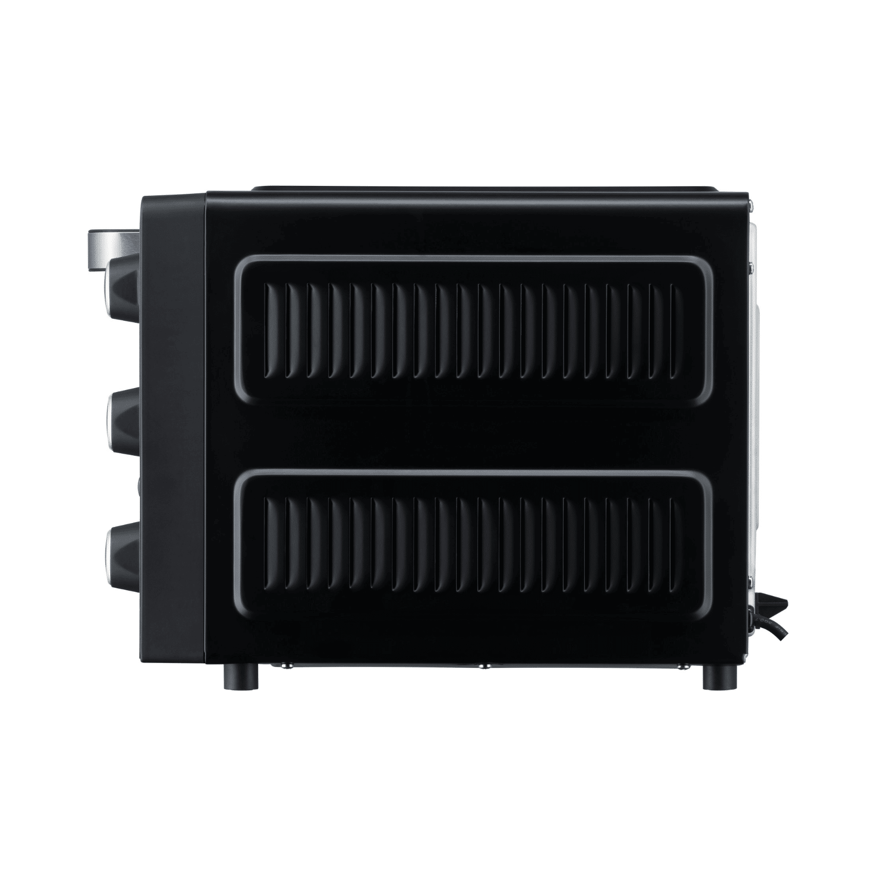 Seitenansicht des Steba Grillbackofens KB224 in Schwarz mit Lüftungsschlitzen und Bedienelementen.