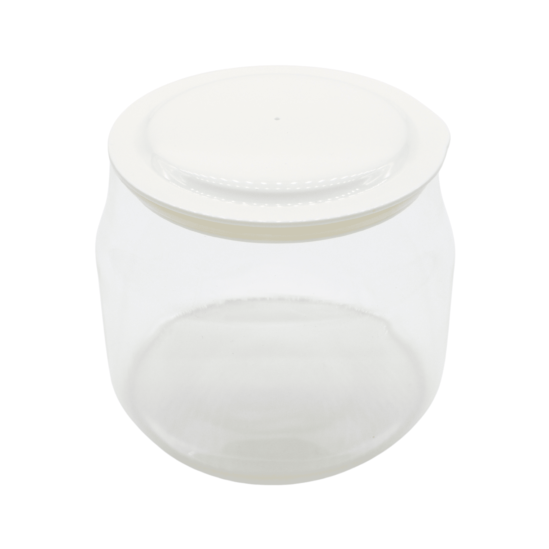 Glasbehälter mit weißem Deckel für den Steba Joghurt-Maker, ideal zur Aufbewahrung von Joghurt.