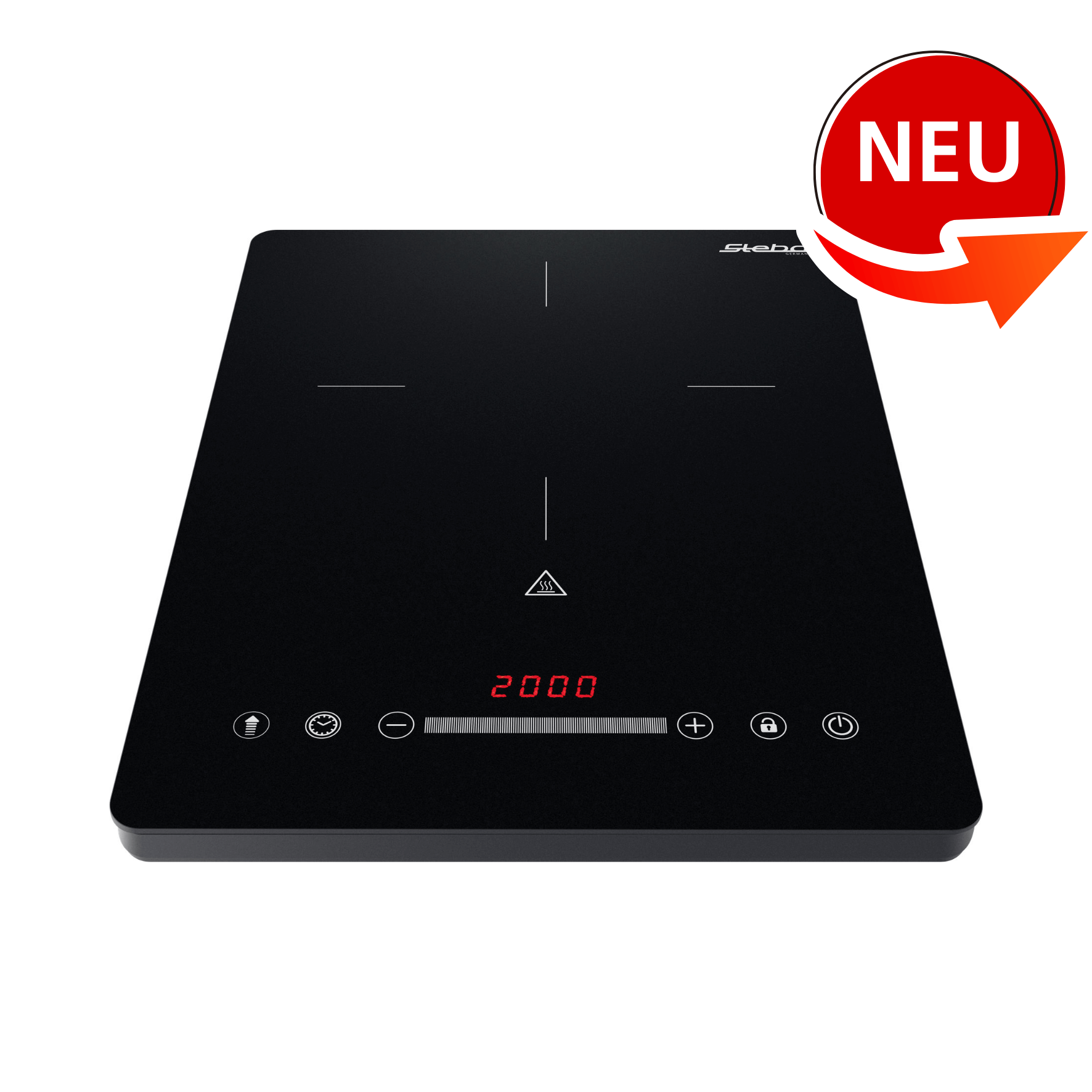 Induktionskochfeld von Steba, schwarz, 2000 Watt, mit Touch-Bedienfeld und digitaler Anzeige. Neuheit im Sortiment.