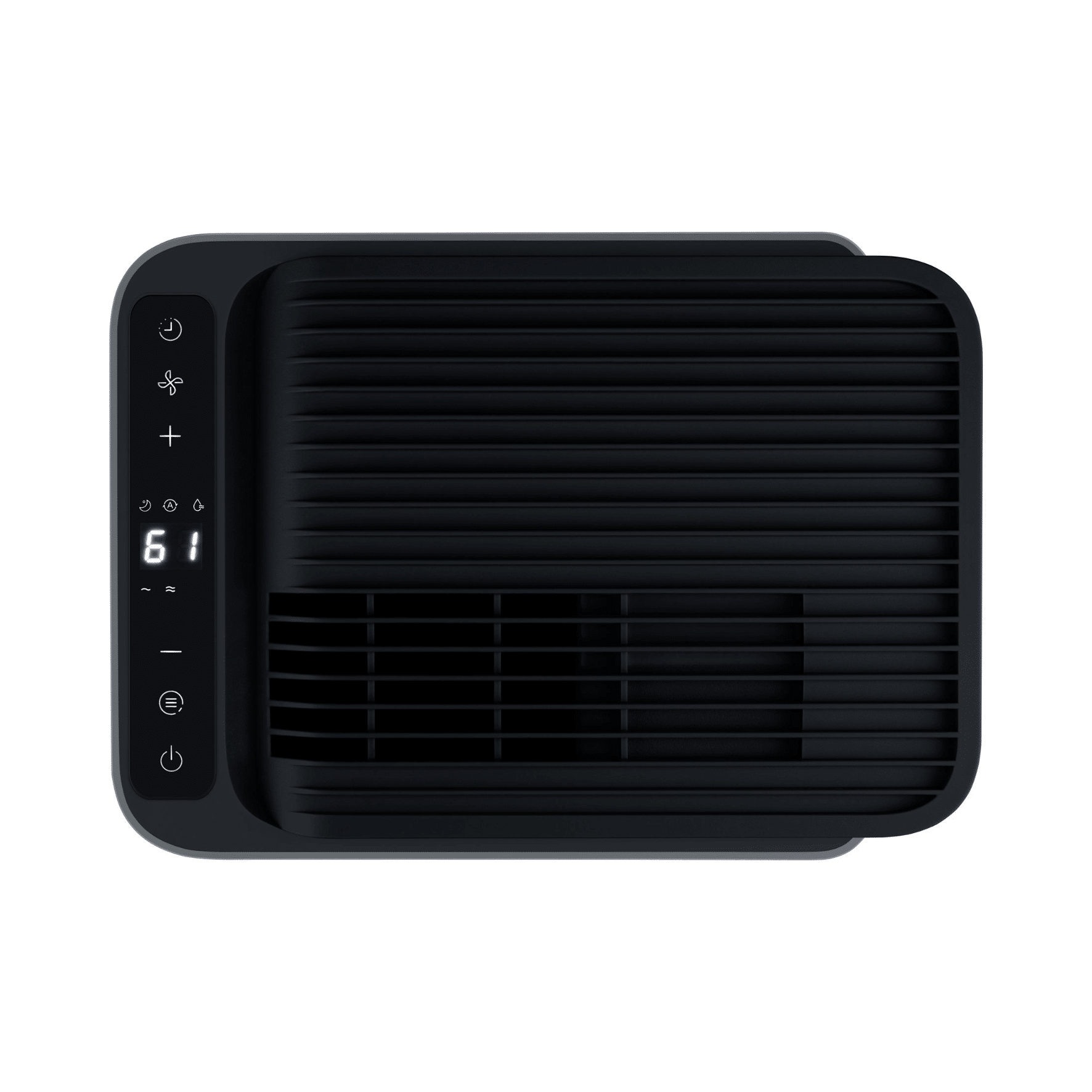 Schwarzer Luftentfeuchter mit digitalem Display, Bedientasten und Lüftungsschlitzen. Modell LE200 von Steba.