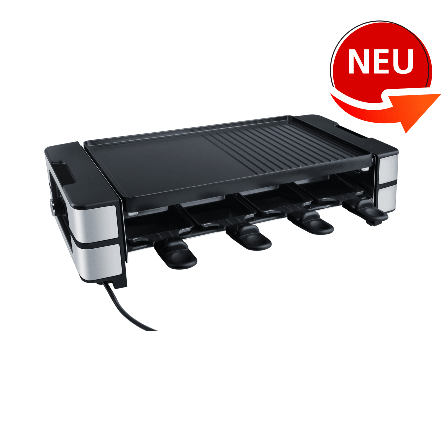 RC180 Raclette von Steba mit Grillplatte und vier Pfännchen, ideal für gesellige Abende. Neu und funktional.